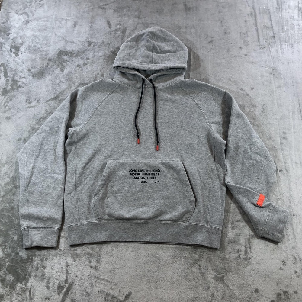 Nike LeBron Hoodie Mens Medium Gray Long Live The King Sweatshirt AT3915-063